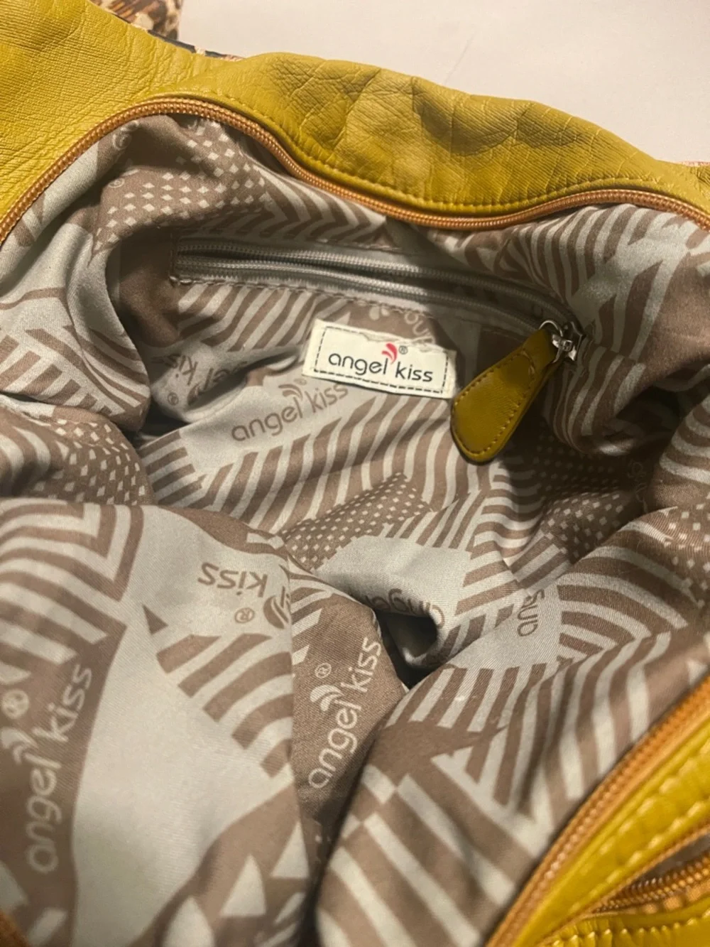 Angel Kiss Leopard Print Shoulder Bag with Olive Green Trim - Picture 3 of 7